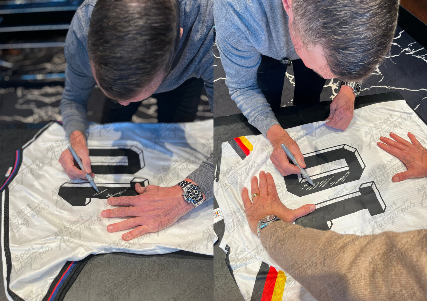 Lothar Matthäus Double Signed Retro Bayern Munich & West Germany Shirts- 'Germany? Europe? The World? No Problem'