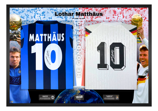 Lothar Matthäus Double Signed Retro Inter Milan & West Germany Shirts- 'He Came, He Saw, He Conquered'