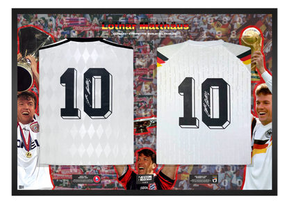 Lothar Matthäus Double Signed Retro Bayern Munich & West Germany Shirts- 'Germany? Europe? The World? No Problem'